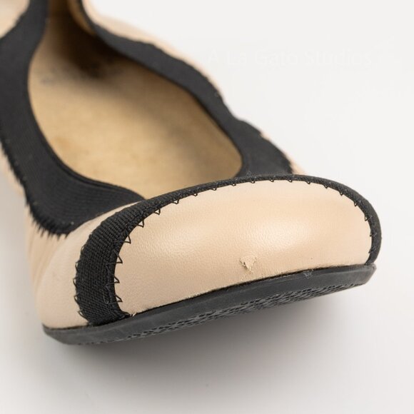 STUART WEITZMAN Giveable Leather Ballet Flats Cream & Black Size 6 M - Picture 11 of 11